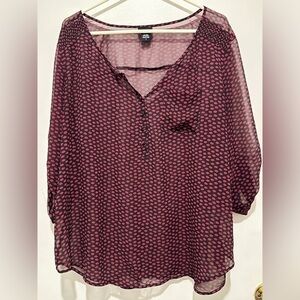 Torrid Blouse sheer black with‎ pink kiss lips